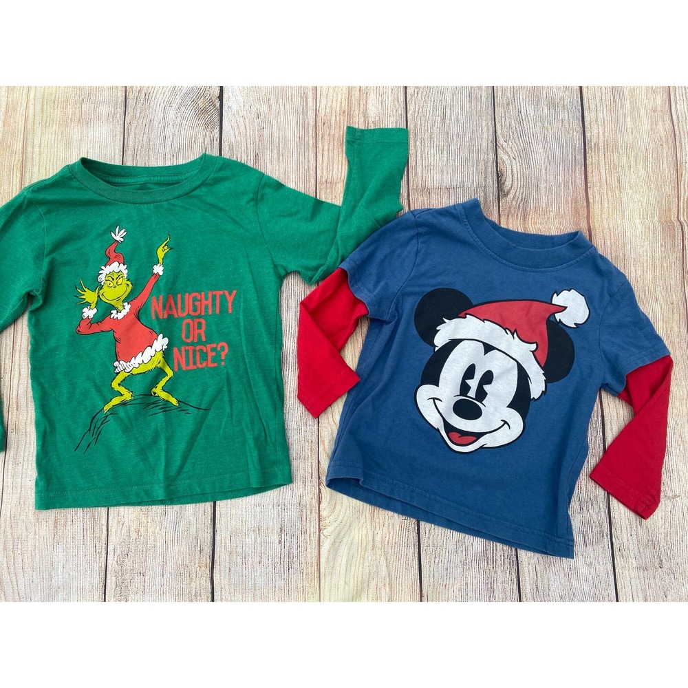 CHRISTMAS MICKEY & THE GRINCH• 2 Long Sleeve 3t